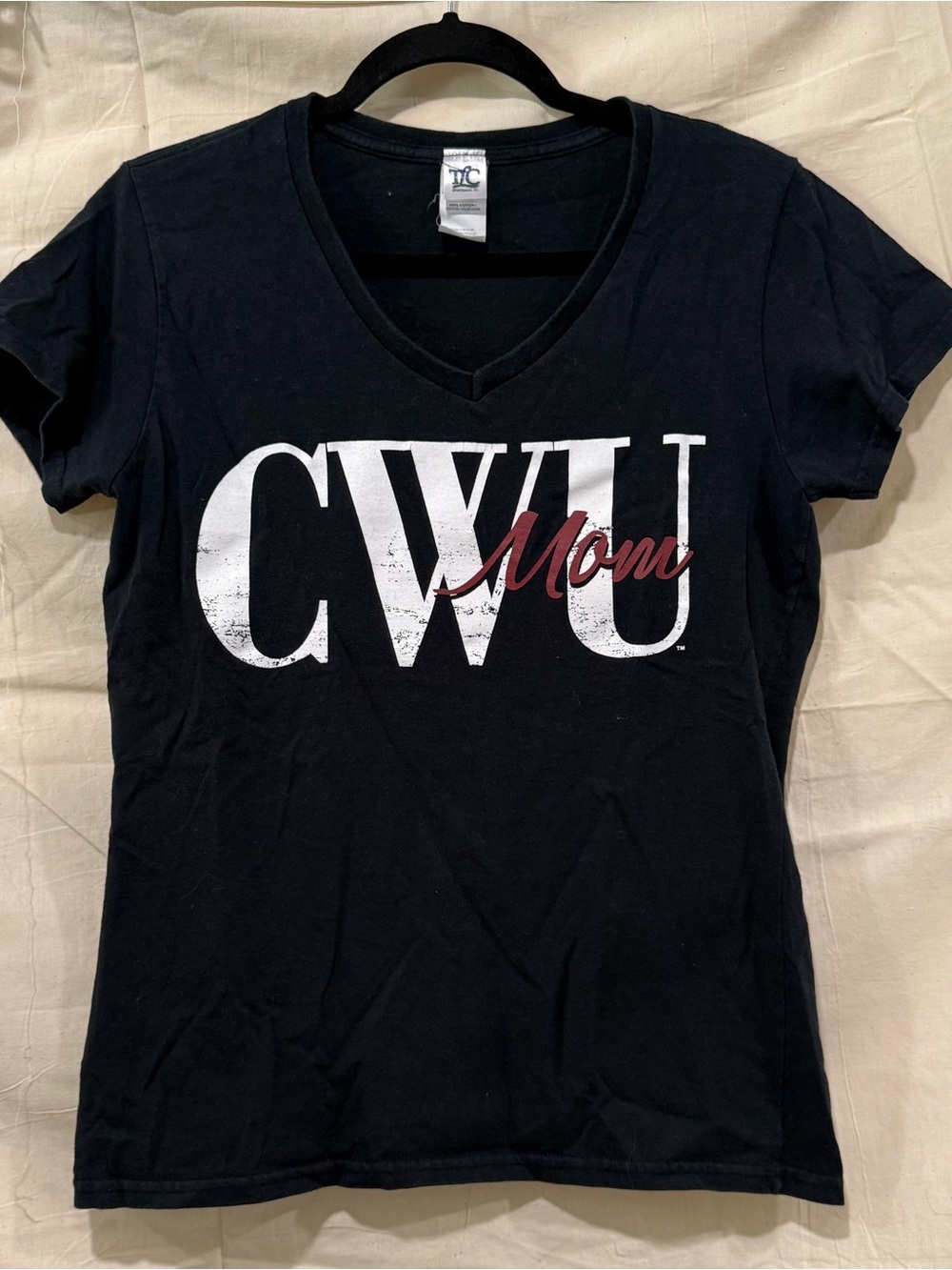 CWU Mom Black V-Neck Graphic T-Shirt